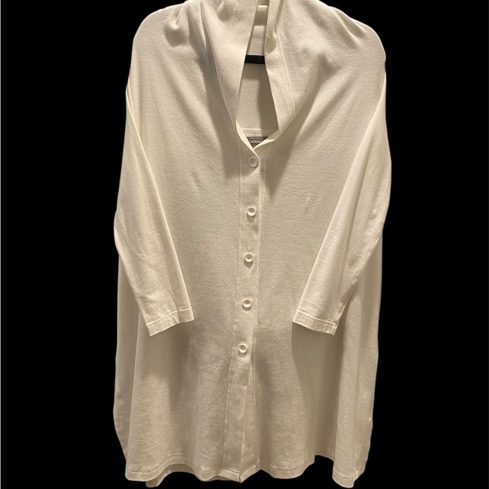 Soleil White Oversized Boxy Button Down Cotton Cardigan